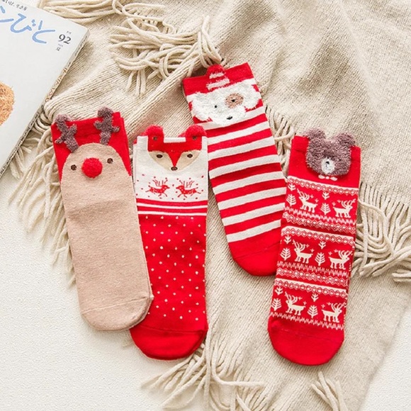Socks cotton red reindeer 1pr Christmas red cute red nose holidays sock - Picture 4 of 4